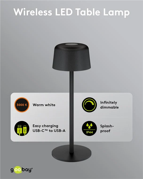Kabellose LED-Tischleuchte, Größe S, 25 cm, schwarz