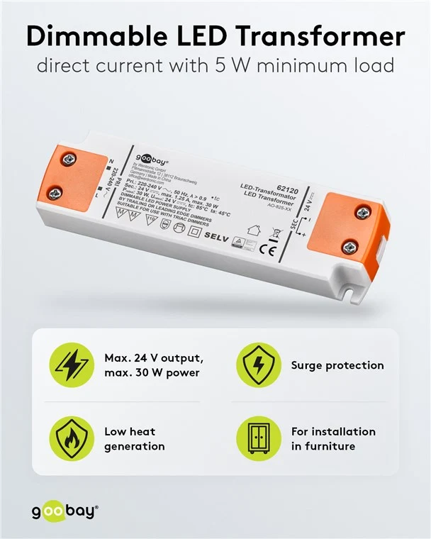 LED-Trafo 24 V (DC), 30 W, dimmbar