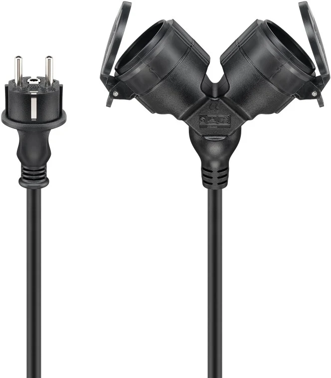 Doppel-Verlängerungskabel Outdoor, 5 m, schwarz, (3*1,5 mm²)