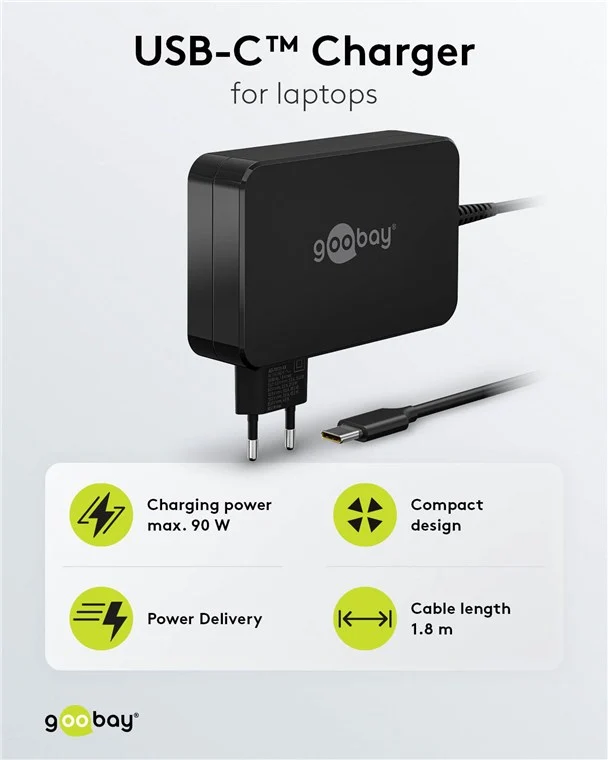 USB-C™-Ladegerät für Laptops (90 W) schwarz