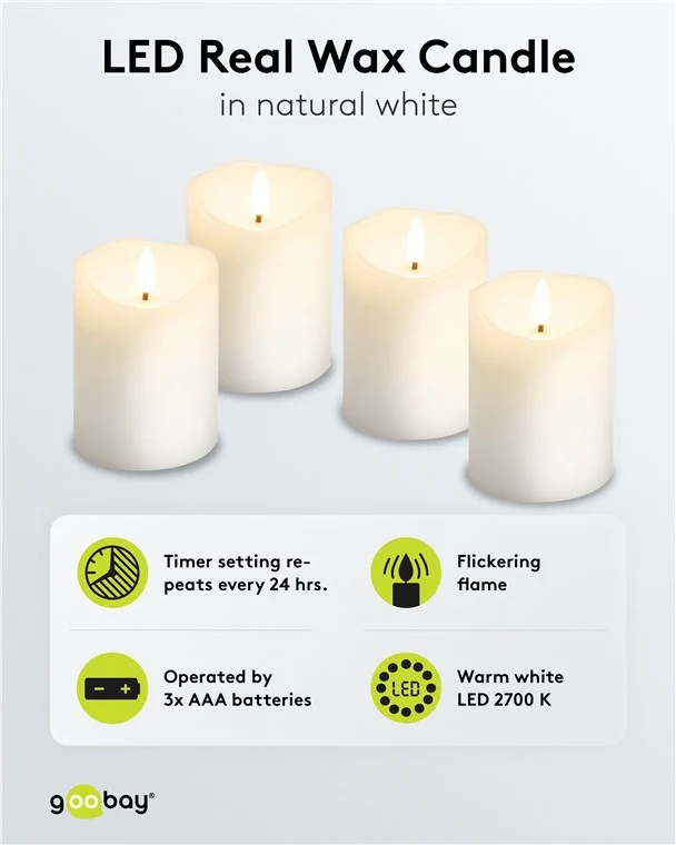 4er-Set LED-Echtwachskerzen, weiß, inkl. 12x AAA (LR03)