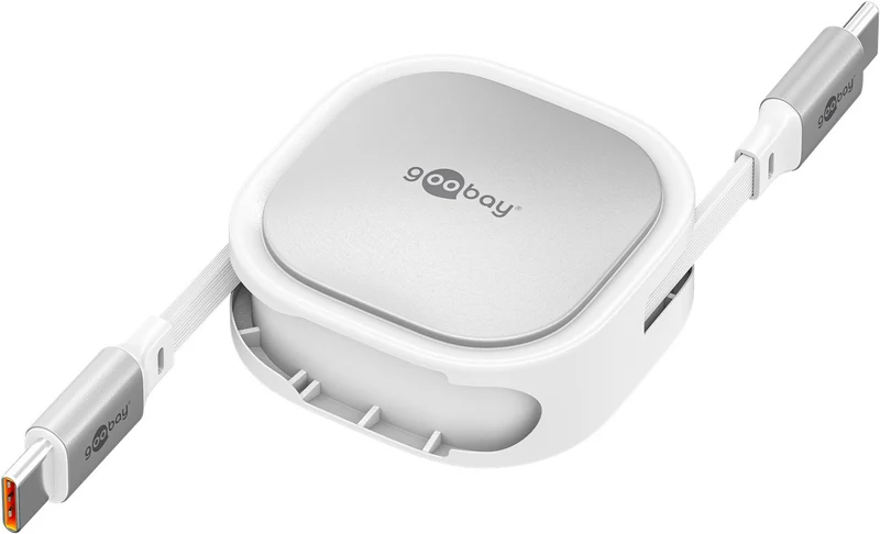 Selbstaufrollendes USB-C™-Kabel, 1 m, weiß;silber