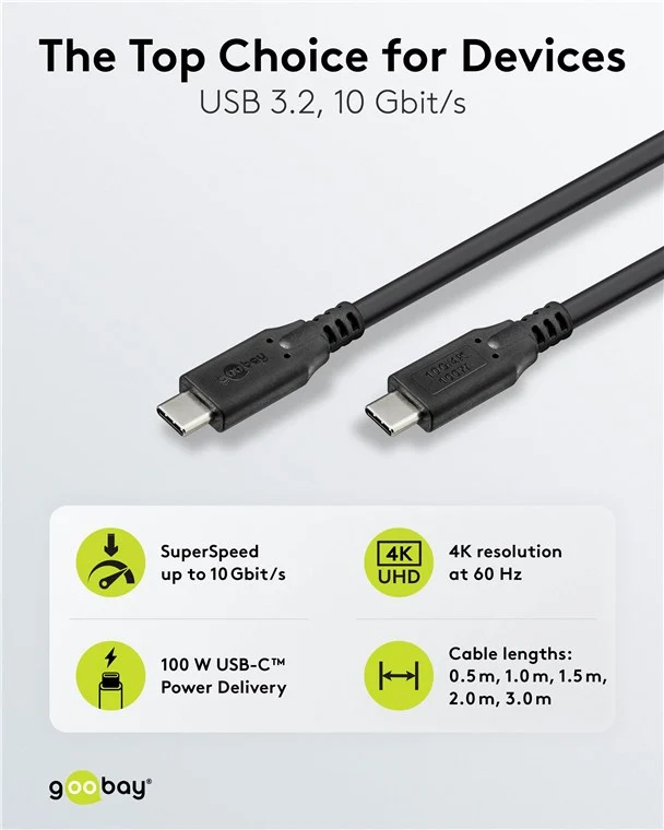 USB-C™-Kabel, 3 m, schwarz