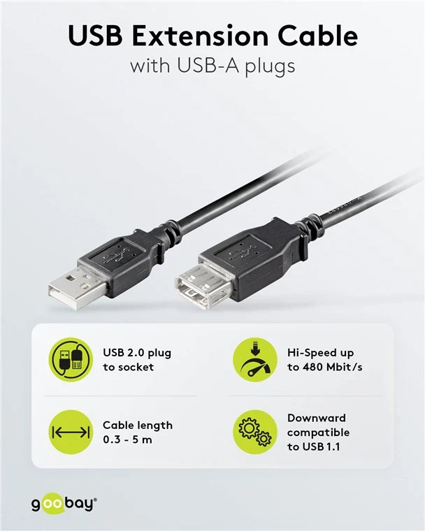 USB-A-Verlängerung, 0,3 m, schwarz