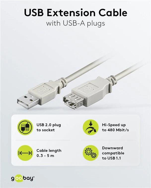 USB-A-Verlängerung, 0,3 m, grau