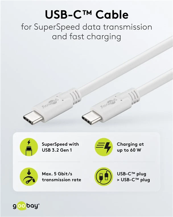 USB-C™-Kabel, 0,5 m, weiß