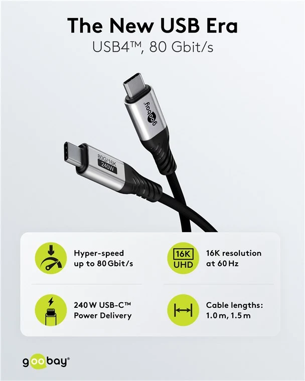 USB-C™-Kabel, USB4™ Version 2.0, 1,5 m, schwarz;silber