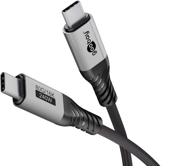USB-C™-Kabel, USB4™ Version 2.0, 1 m, schwarz;silber