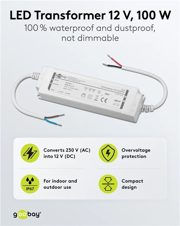 LED-Trafo 12 V (DC), 100 W, IP67
