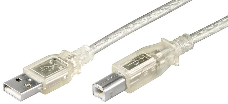USB-A-auf-USB-B-Kabel, 1 m, transparent