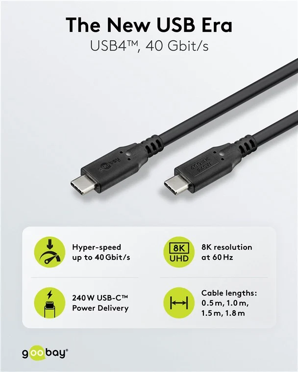 USB-C™-Kabel, USB4™, 1,8 m, schwarz