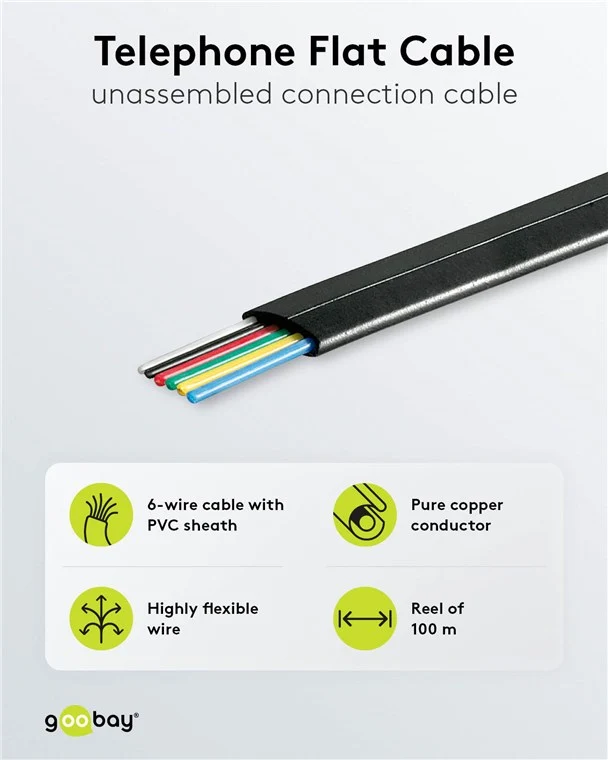 Telefonflachkabel 6-adrig, 100 m Rolle, AWG 30, CU (Kupfer)