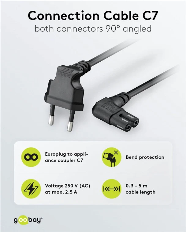 Anschlusskabel mit Eurostecker abgewinkelt, 0,3 m, schwarz, (2*0,75 mm²)