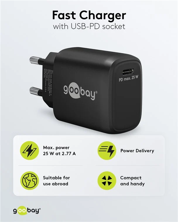USB-C™ PD GaN Schnellladegerät (25 W) schwarz