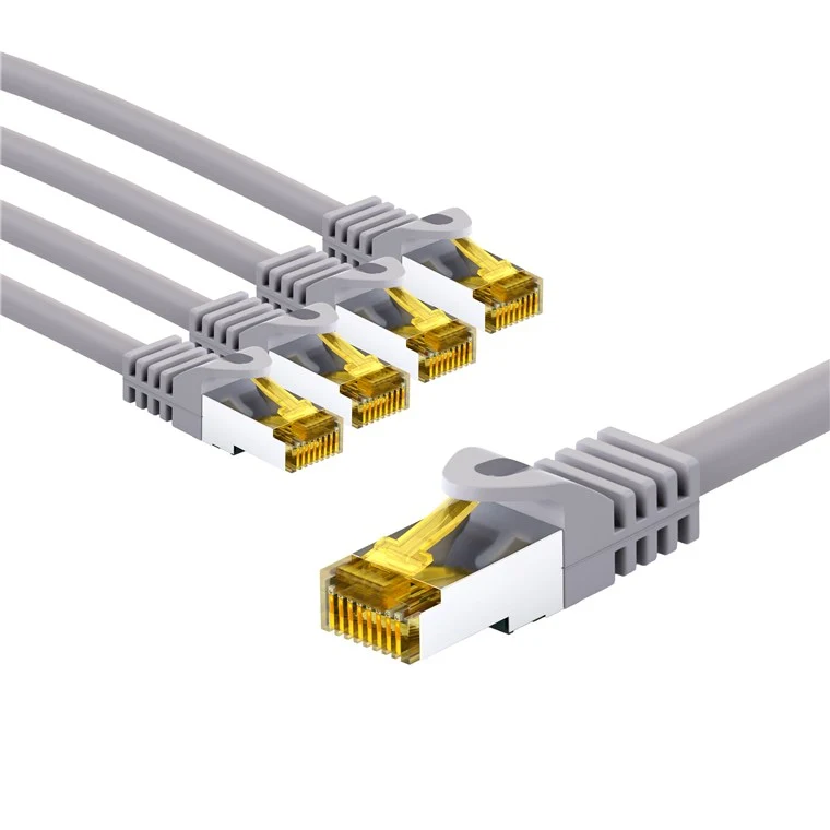 RJ45-Patchkabel CAT 6A S/FTP (PiMF), 500 MHz mit CAT 7 Rohkabel, 1 m, grau, 5er-Set