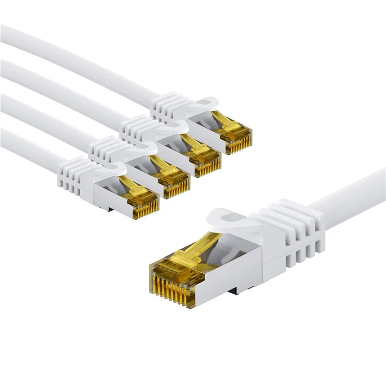 RJ45-Patchkabel CAT 6A S/FTP (PiMF), 500 MHz mit CAT 7 Rohkabel, 5 m, weiß, 5er-Set