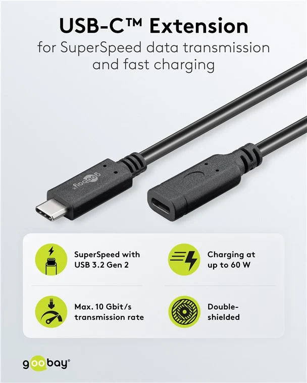 USB-C™-Verlängerung, 1 m, schwarz