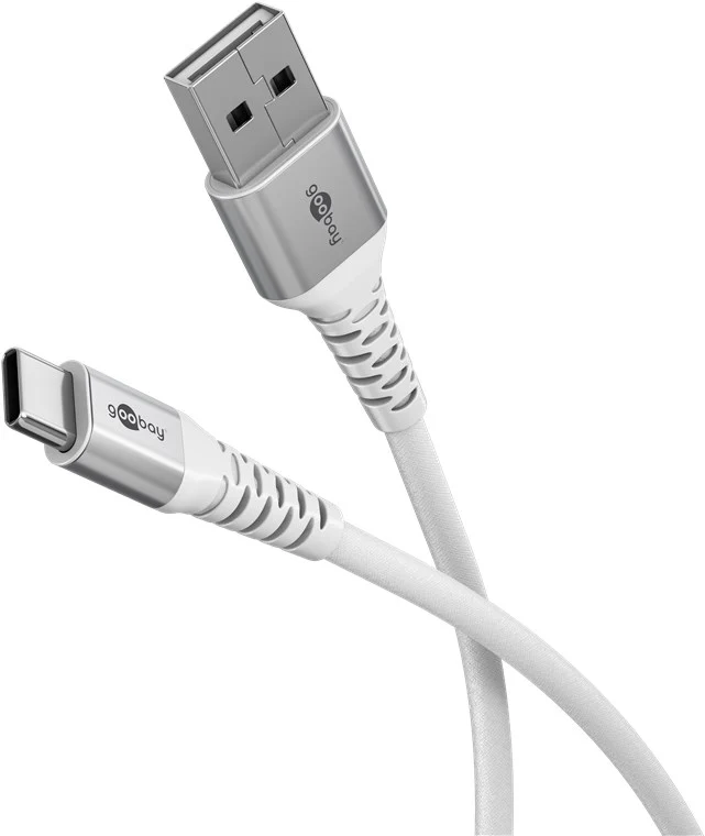 USB-C™ auf USB-A Supersoftes Textilkabel mit Metallsteckern, 2 m, weiß