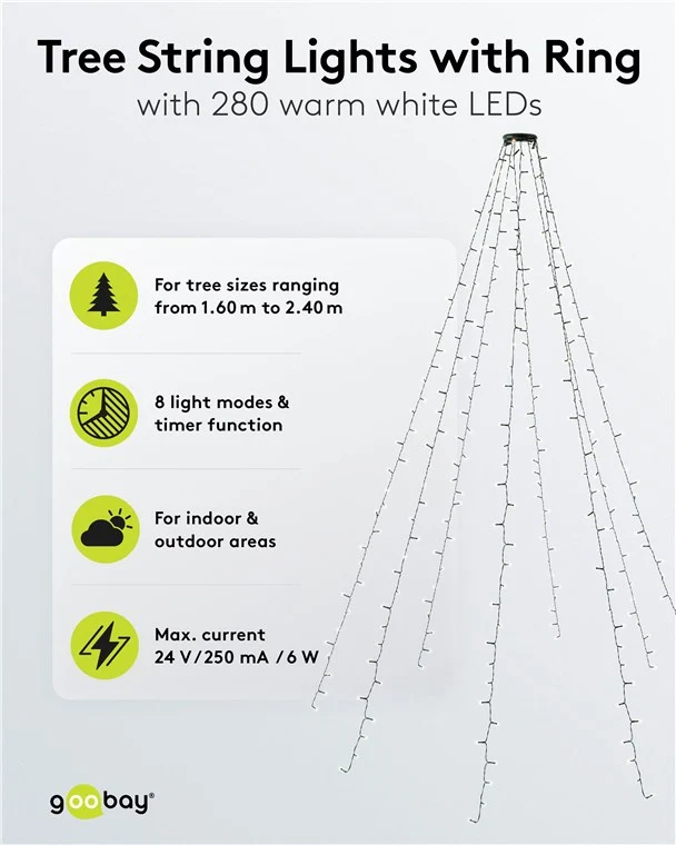 280 LED-Baummantel mit Ring, 8x 2 m