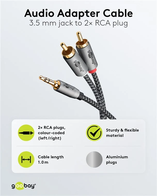 Audio Adapterkabel AUX, 3,5-mm-Klinke zu Stereo-Cinch-Stecker, 1 m