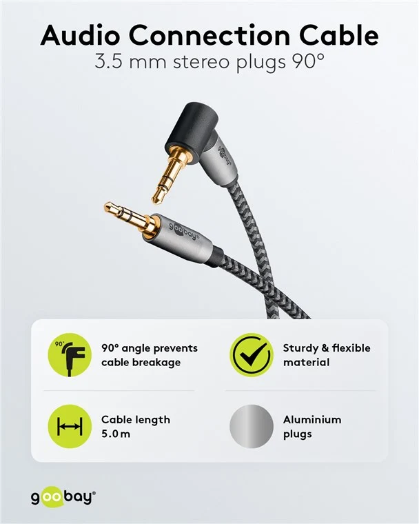 Audio Verbindungskabel AUX, 3,5 mm stereo, 90°, 5 m