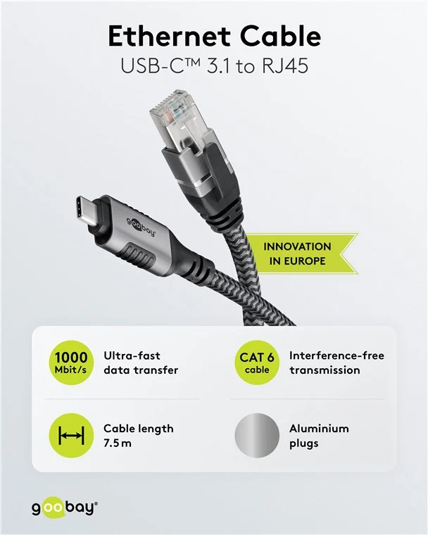 Ethernet-Kabel USB-C™ 3.1 auf RJ45, 7,5 m