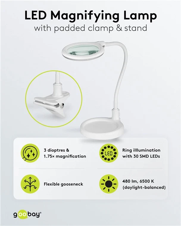LED-Stand-/Klemm-Lupenleuchte, 6 W, weiß