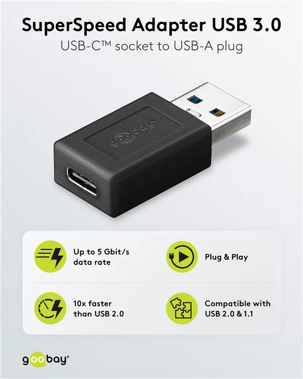 USB-Adapter USB-A auf USB-C™, schwarz