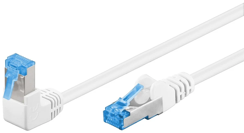 CAT 6A Patchkabel 1x 90° gewinkelt, S/FTP (PiMF), weiß, 5 m