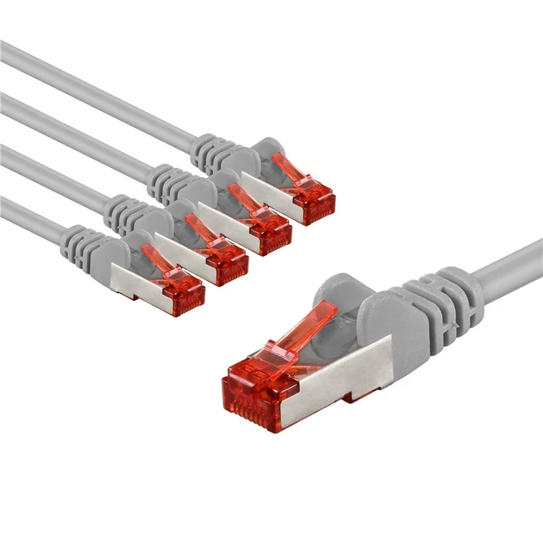 CAT 6 Patchkabel, S/FTP (PiMF), 5 m, grau, 5er-Set