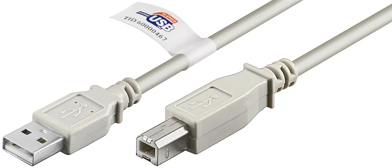 USB-A-auf-USB-B-Kabel, zertifiziert, 3 m, grau