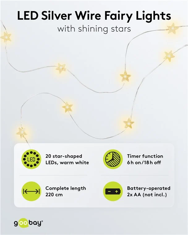 20er LED-Silberdraht-Lichterkette "Sterne"
