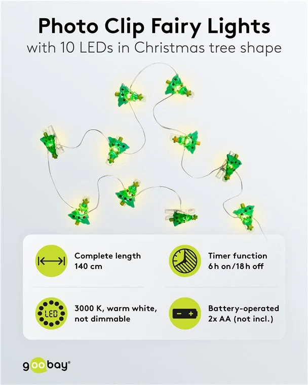 10er LED-Fotoclips-Lichterkette "Tannenbaum"