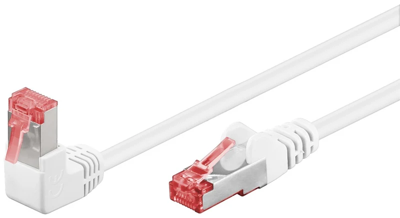 CAT 6 Patchkabel 1x 90° gewinkelt, S/FTP (PiMF), weiß, 0,25 m
