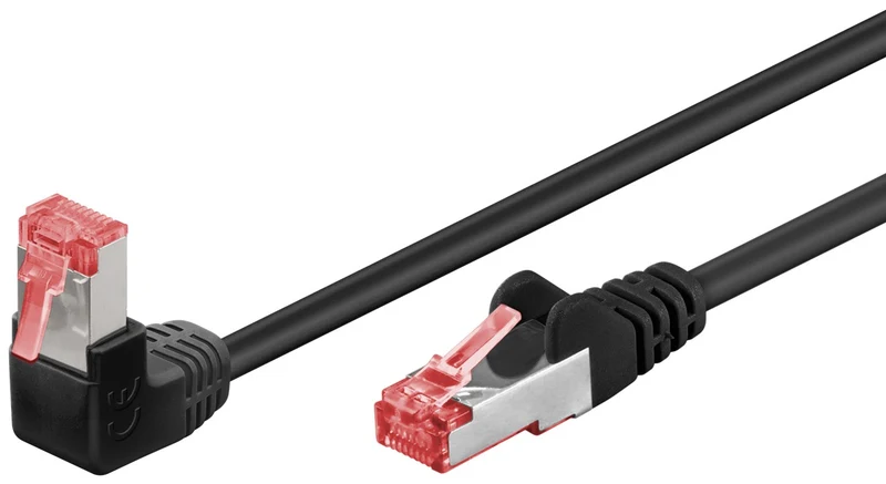 CAT 6 Patchkabel 1x 90° gewinkelt, S/FTP (PiMF), schwarz, 5 m