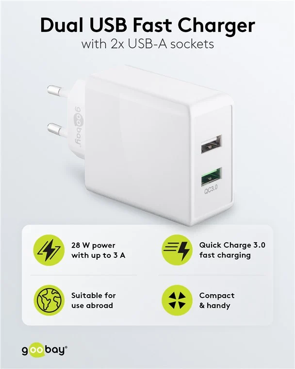 USB-A QC Dual-Schnellladegerät (28 W) weiß