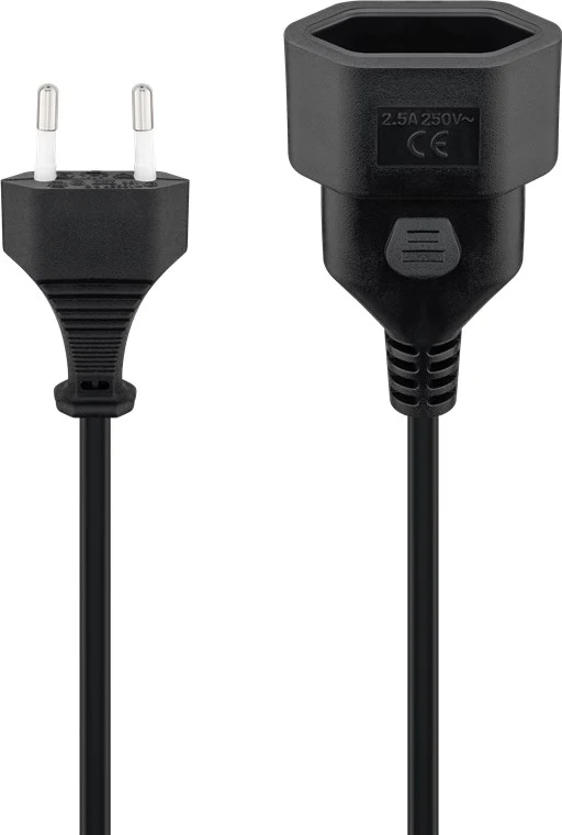 Verlängerungskabel Eurostecker, 3 m, schwarz, (2*0,75 mm²)