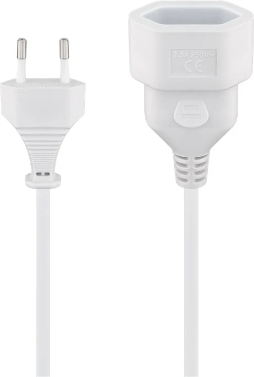 Verlängerungskabel Eurostecker, 3 m, weiß, (2*0,75 mm²)