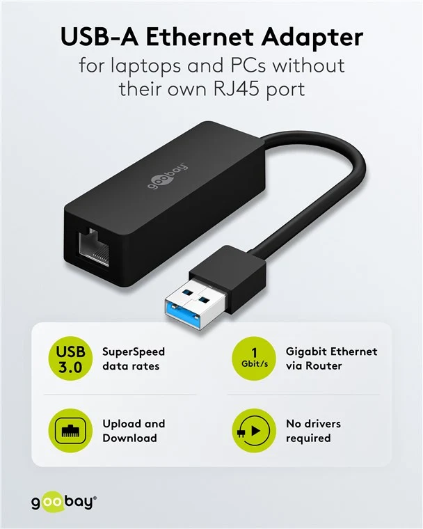 USB-A-Ethernet-Adapter, schwarz