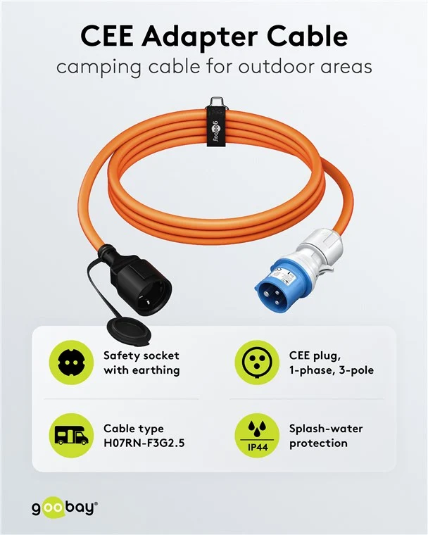 CEE-Adapterleitung, CEE-Stecker auf Schutzkontakt-Kupplung, 1,5 m