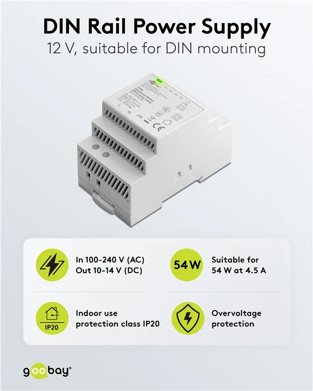 Hutschienen-Netzteil (DIN-Rail) 12 V (DC), 4,5 A, 54 W