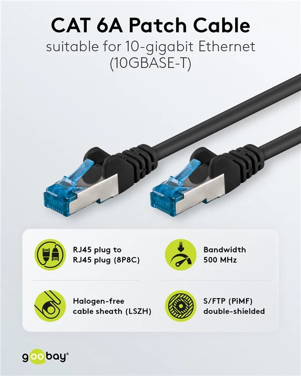 CAT 6A Patchkabel, S/FTP (PiMF), 3 m, schwarz, 10er-Set