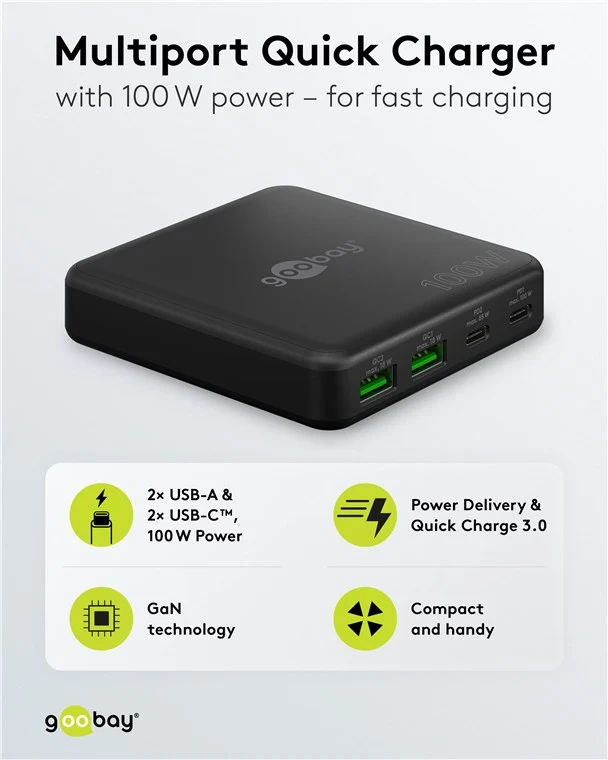 USB-C™ PD GaN Multiport-Tischladegerät (100 W) schwarz