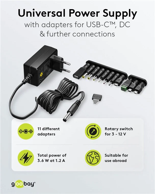 Universal-Netzteil (3 V - 12 V, max. 3,6 W / 0,3 A)