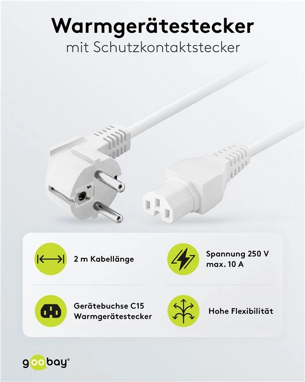Warmgeräte-Anschlusskabel, 2 m, Weiß, (3*0,75 mm²)