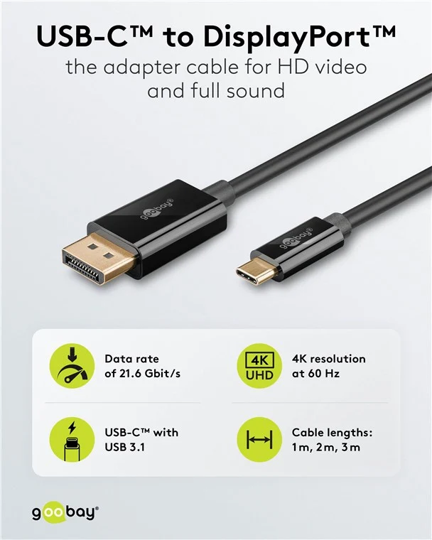 USB-C™-auf-DisplayPort™-Kabel 4K @ 60 Hz, 2 m, schwarz