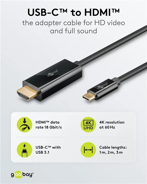 USB-C™-auf-HDMI™-Kabel 4K @ 60 Hz, 2 m, schwarz