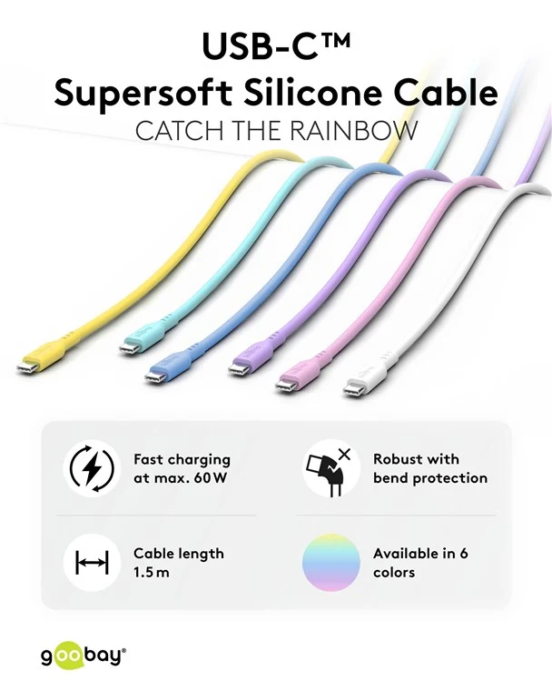 USB-C™-Silikonkabel, 1,5 m, gelb