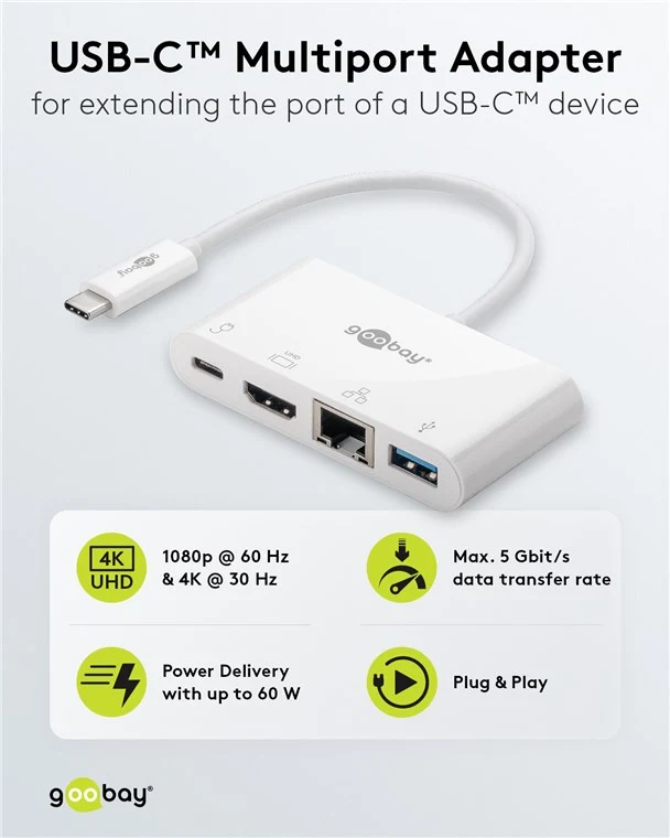 USB-C™ Multiport-Adapter auf HDMI™ und Ethernet, PD, weiß