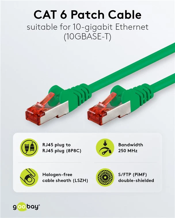 CAT 6 Patchkabel, S/FTP (PiMF), 1 m, grün, 5er-Set